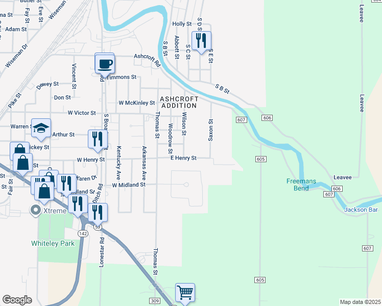 map of restaurants, bars, coffee shops, grocery stores, and more near 325 East Henry Street in Poplar Bluff
