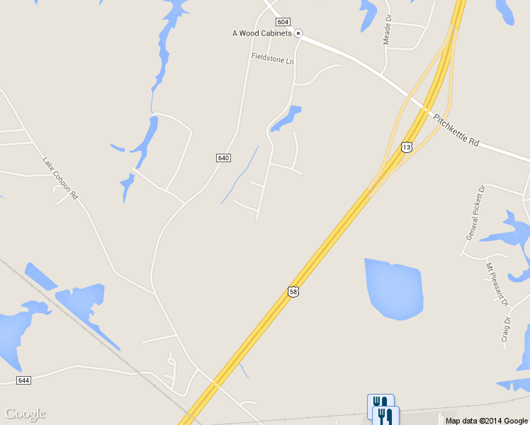 map of restaurants, bars, coffee shops, grocery stores, and more near 1325 Pitchkettle Farm Ln in Suffolk