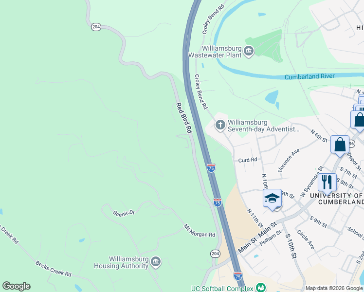 map of restaurants, bars, coffee shops, grocery stores, and more near 663 Red Bird Road in Williamsburg