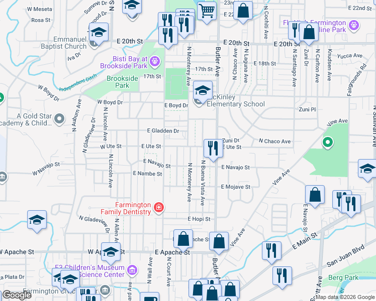 map of restaurants, bars, coffee shops, grocery stores, and more near 1014 North Loma Linda Avenue in Farmington