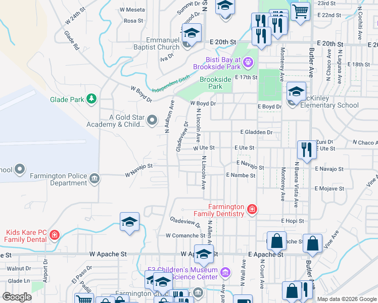 map of restaurants, bars, coffee shops, grocery stores, and more near 311 West Ute Street in Farmington