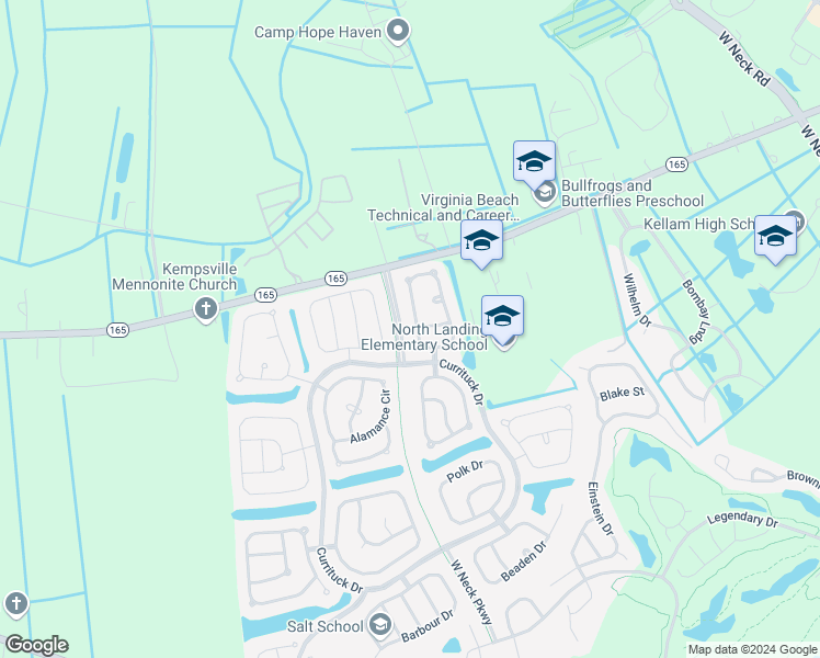 map of restaurants, bars, coffee shops, grocery stores, and more near 2521 Alleghany Loop in Virginia Beach