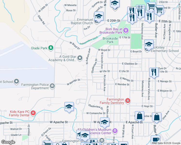 map of restaurants, bars, coffee shops, grocery stores, and more near 1023 North Auburn Avenue in Farmington