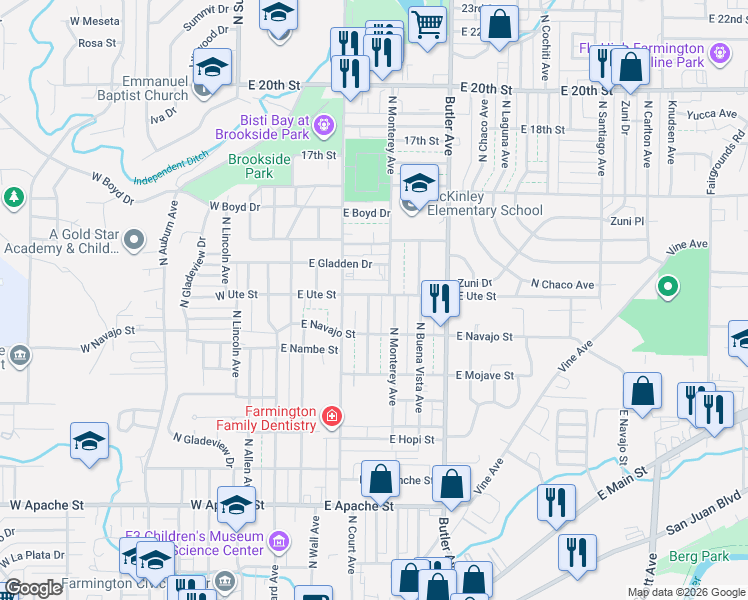 map of restaurants, bars, coffee shops, grocery stores, and more near 1014 North Loma Linda Avenue in Farmington