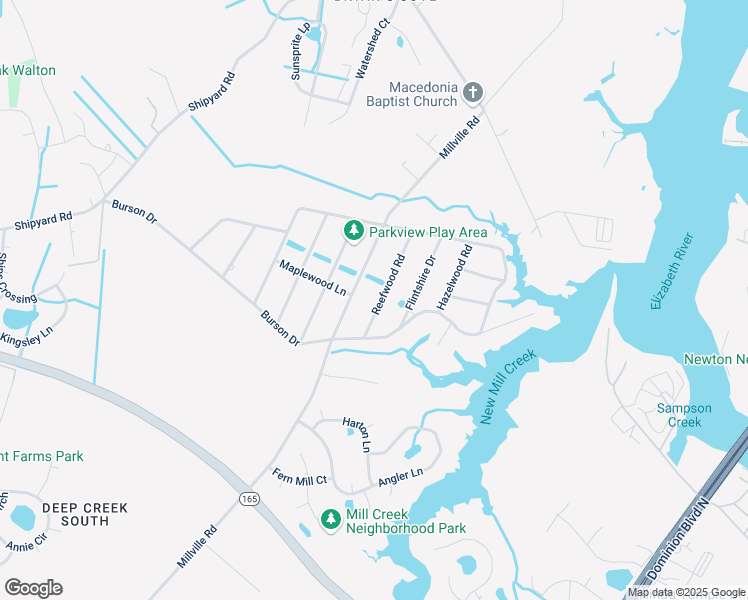 map of restaurants, bars, coffee shops, grocery stores, and more near 1952 Reefwood Road in Chesapeake