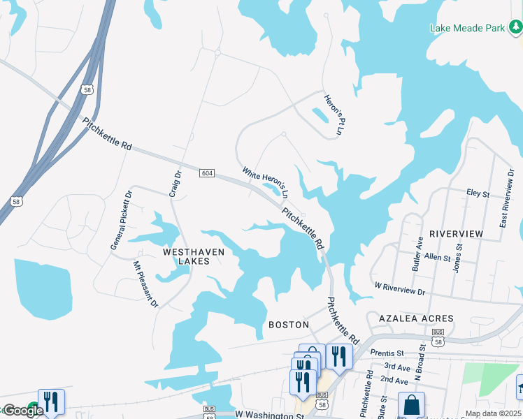 map of restaurants, bars, coffee shops, grocery stores, and more near 1013 Pitchkettle Road in Suffolk