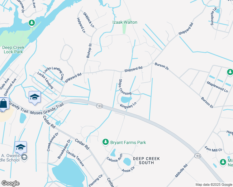 map of restaurants, bars, coffee shops, grocery stores, and more near 2108 Kingsley Ln in Chesapeake