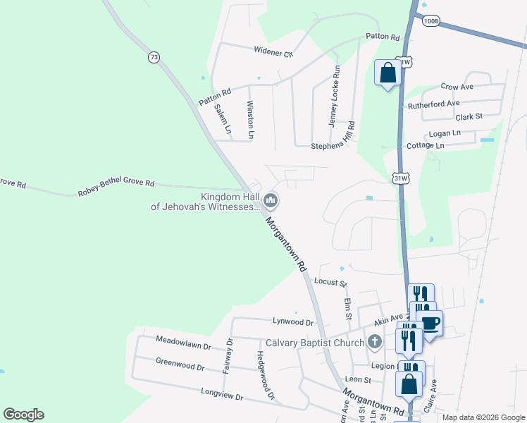 map of restaurants, bars, coffee shops, grocery stores, and more near 726 Morgantown Road in Franklin