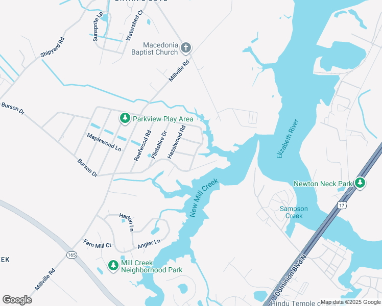 map of restaurants, bars, coffee shops, grocery stores, and more near 1700 Garwood Lane in Chesapeake