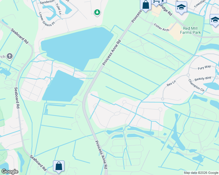 map of restaurants, bars, coffee shops, grocery stores, and more near 2000 Princess Anne Road in Virginia Beach