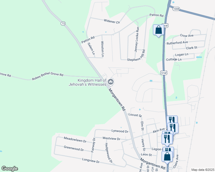 map of restaurants, bars, coffee shops, grocery stores, and more near 726 Morgantown Road in Franklin