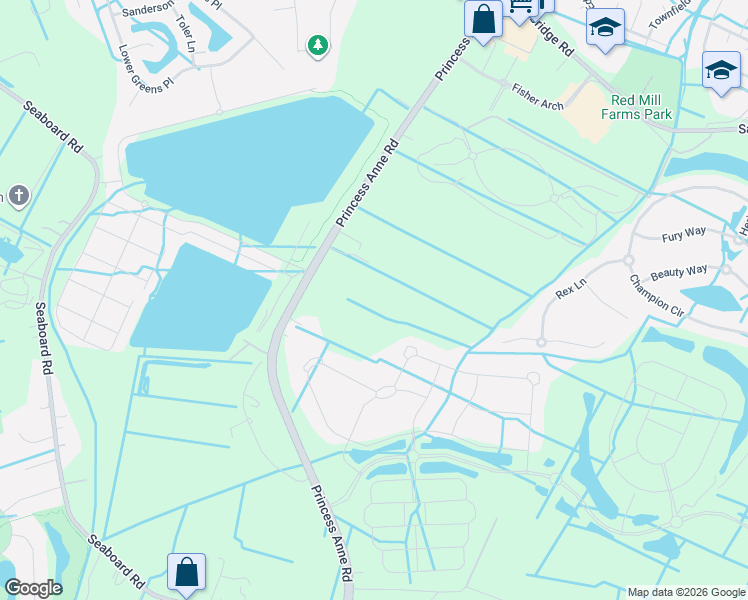 map of restaurants, bars, coffee shops, grocery stores, and more near 2000 Princess Anne Road in Virginia Beach