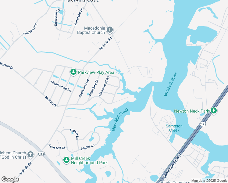 map of restaurants, bars, coffee shops, grocery stores, and more near 1700 Garwood Lane in Chesapeake
