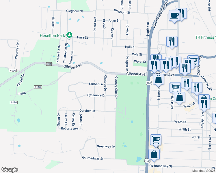 map of restaurants, bars, coffee shops, grocery stores, and more near 1900-1998 Timber Lane in West Plains