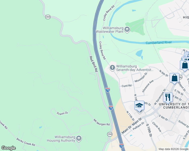map of restaurants, bars, coffee shops, grocery stores, and more near 663 Red Bird Road in Williamsburg