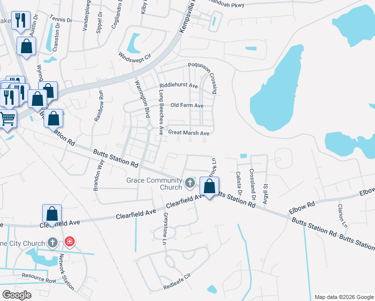 map of restaurants, bars, coffee shops, grocery stores, and more near 620 Flint Chip Drive in Chesapeake