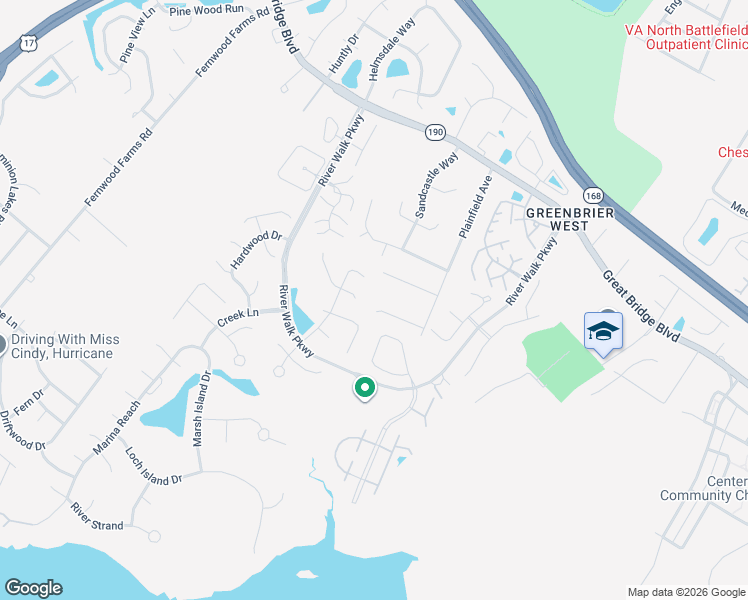 map of restaurants, bars, coffee shops, grocery stores, and more near 716 River Hollow Court in Chesapeake