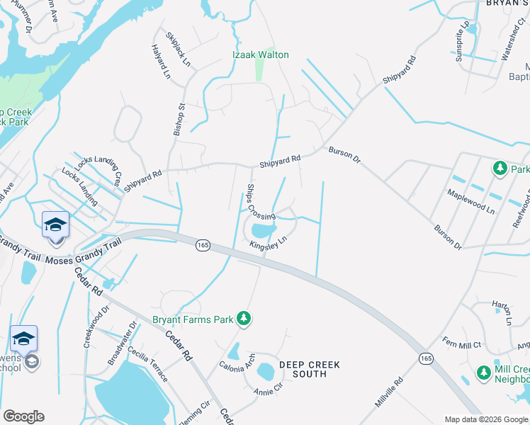 map of restaurants, bars, coffee shops, grocery stores, and more near 2226 Ships Crossing in Chesapeake
