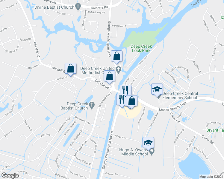 map of restaurants, bars, coffee shops, grocery stores, and more near in Chesapeake