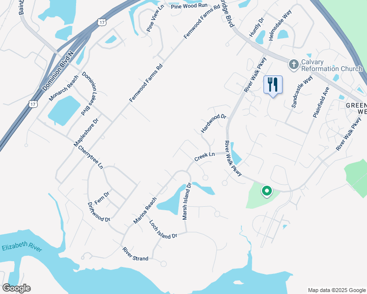 map of restaurants, bars, coffee shops, grocery stores, and more near 321 Spice Bush Court in Chesapeake