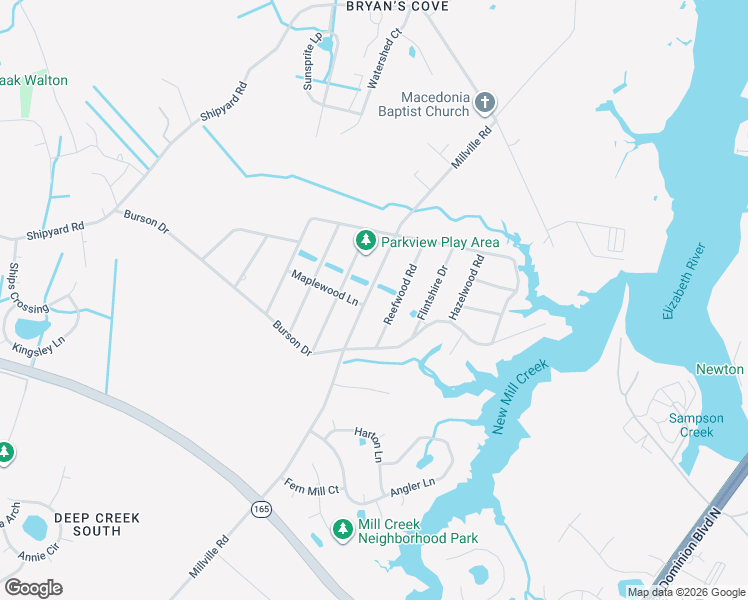 map of restaurants, bars, coffee shops, grocery stores, and more near 1952 Reefwood Road in Chesapeake