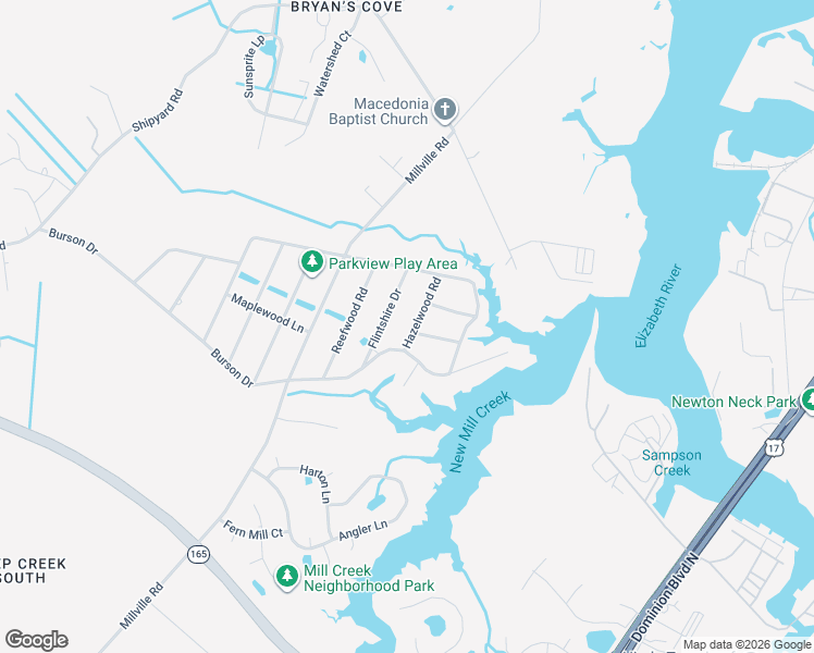 map of restaurants, bars, coffee shops, grocery stores, and more near 1818 Hazelwood Road in Chesapeake