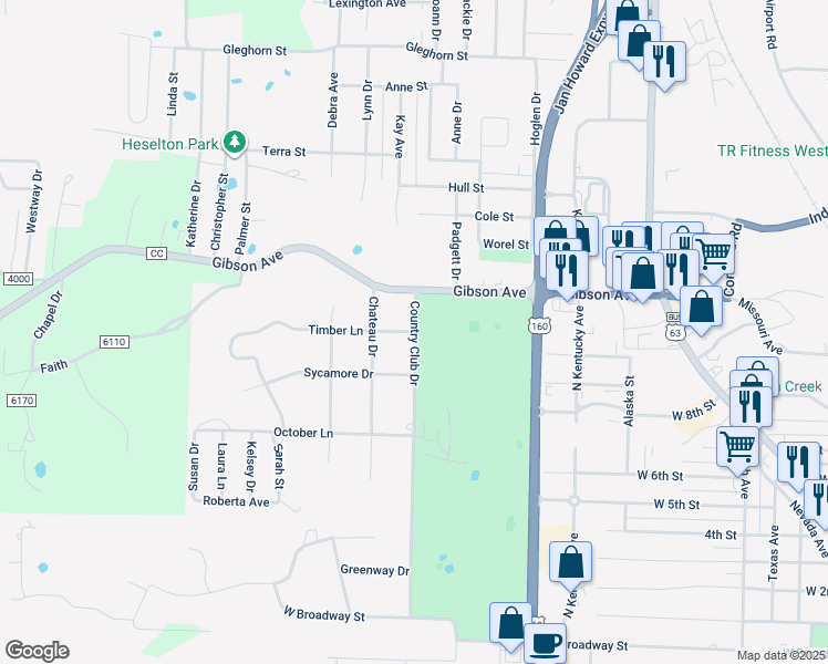 map of restaurants, bars, coffee shops, grocery stores, and more near 1900 Timber Lane in West Plains