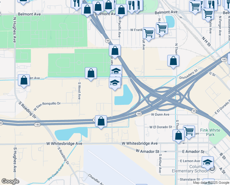 map of restaurants, bars, coffee shops, grocery stores, and more near 11 South Teilman Avenue in Fresno