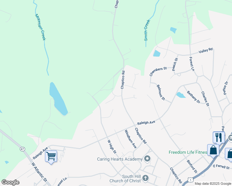 map of restaurants, bars, coffee shops, grocery stores, and more near 104 North Edge Drive in South Hill