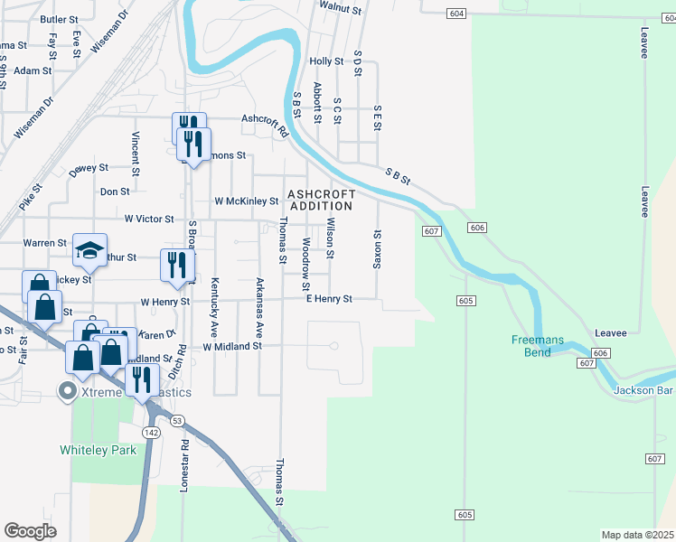 map of restaurants, bars, coffee shops, grocery stores, and more near 325 East Henry Street in Poplar Bluff