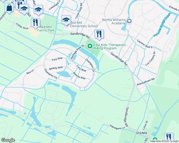 map of restaurants, bars, coffee shops, grocery stores, and more near 1705 Fury Way in Virginia Beach
