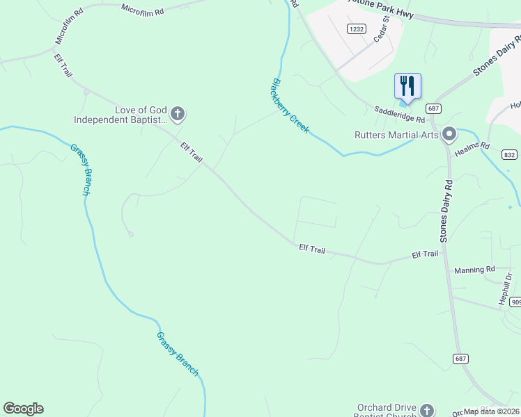 map of restaurants, bars, coffee shops, grocery stores, and more near 762 Elf Trail in Bassett