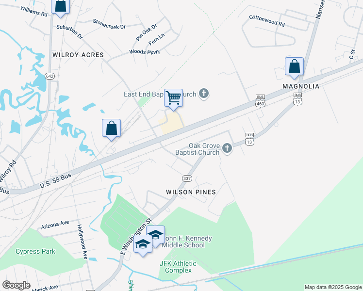 map of restaurants, bars, coffee shops, grocery stores, and more near in Suffolk
