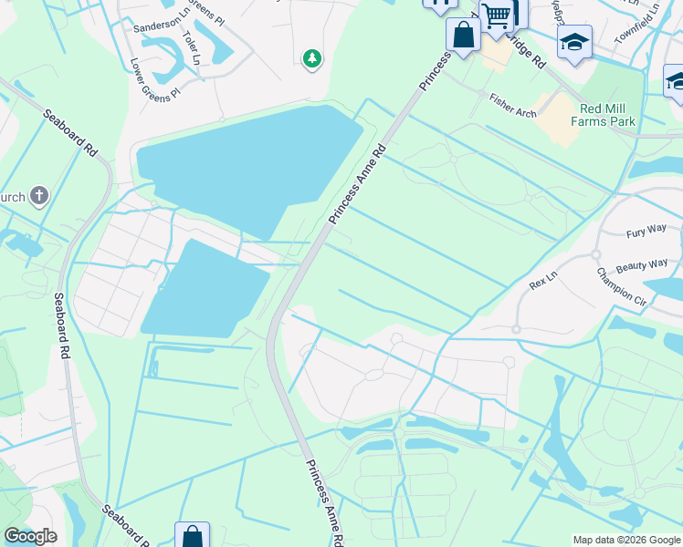 map of restaurants, bars, coffee shops, grocery stores, and more near 2006-2014 Princess Anne Road in Virginia Beach