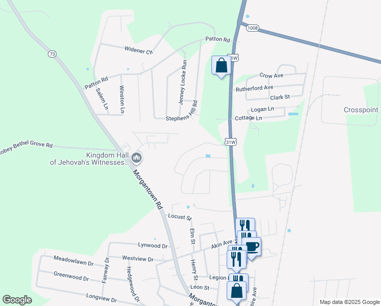 map of restaurants, bars, coffee shops, grocery stores, and more near 116 Hunters Crossing in Franklin