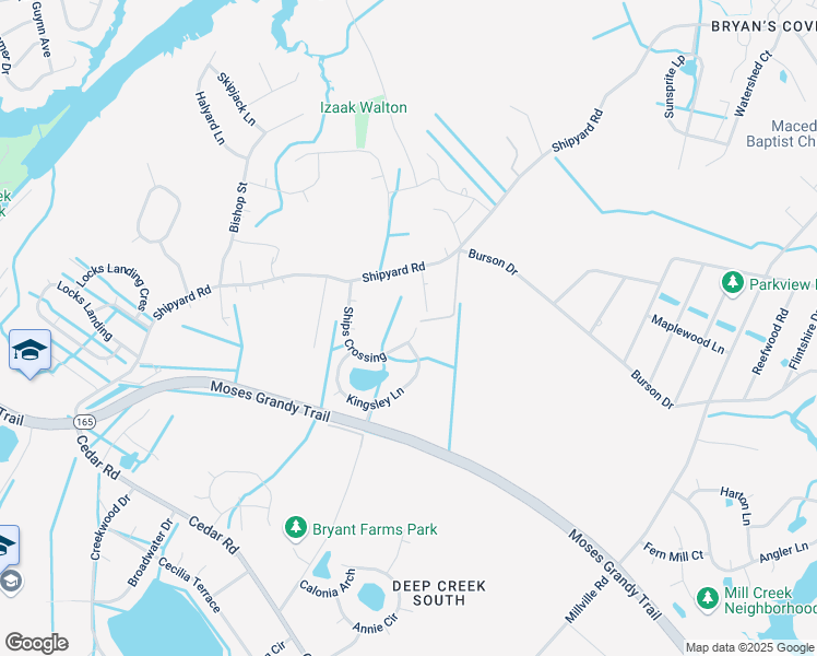 map of restaurants, bars, coffee shops, grocery stores, and more near 2203 Ships Crossing in Chesapeake