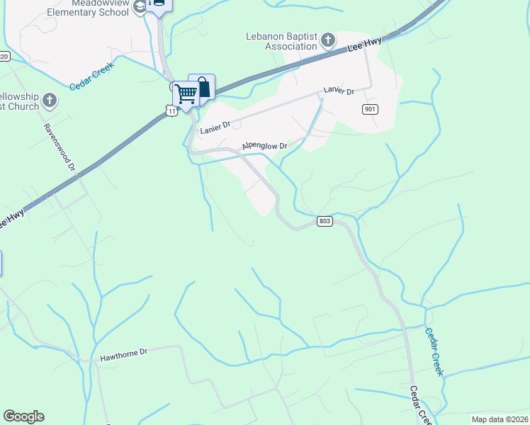 map of restaurants, bars, coffee shops, grocery stores, and more near 14472 Cedar Creek Road in Meadowview