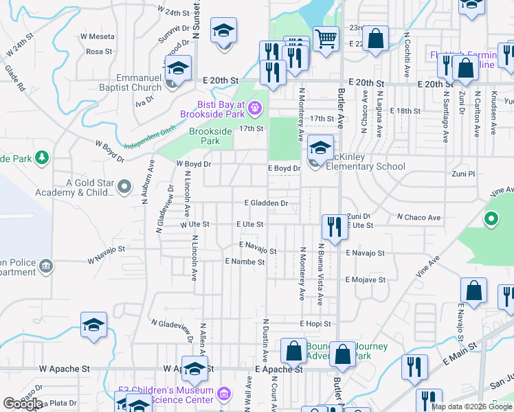 map of restaurants, bars, coffee shops, grocery stores, and more near 118 East Gladden Drive in Farmington