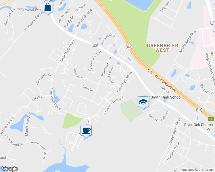 map of restaurants, bars, coffee shops, grocery stores, and more near 300 Primrose Lane in Chesapeake