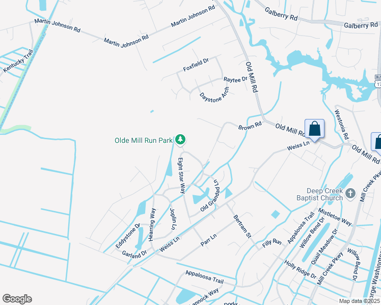 map of restaurants, bars, coffee shops, grocery stores, and more near 3344 8 Star Way in Chesapeake