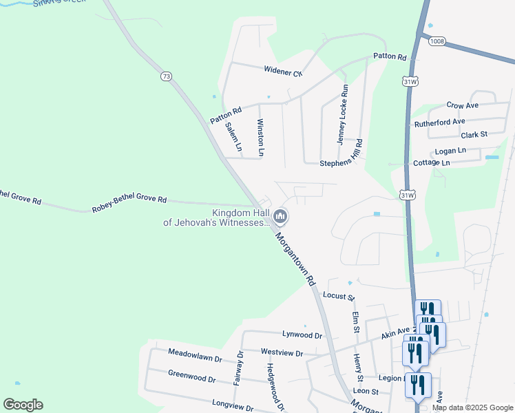 map of restaurants, bars, coffee shops, grocery stores, and more near 798 Morgantown Road in Franklin