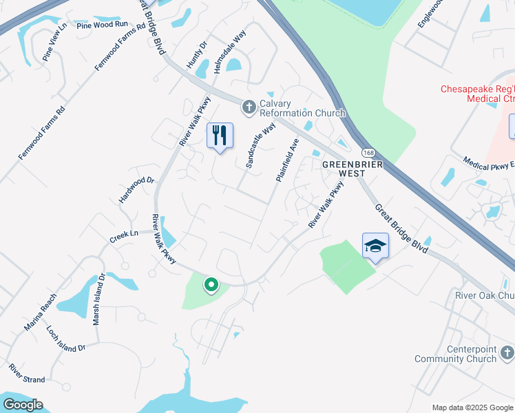 map of restaurants, bars, coffee shops, grocery stores, and more near 704 Dissdale Lane in Chesapeake