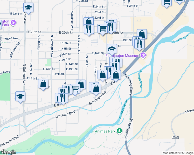 map of restaurants, bars, coffee shops, grocery stores, and more near 1212 Utton Lane in Farmington