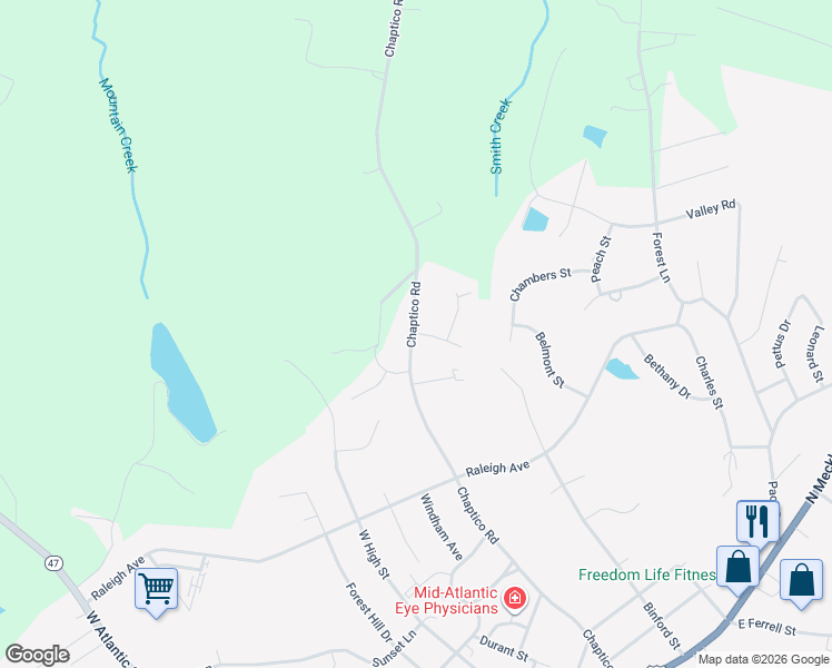 map of restaurants, bars, coffee shops, grocery stores, and more near 989 Chaptico Road in South Hill