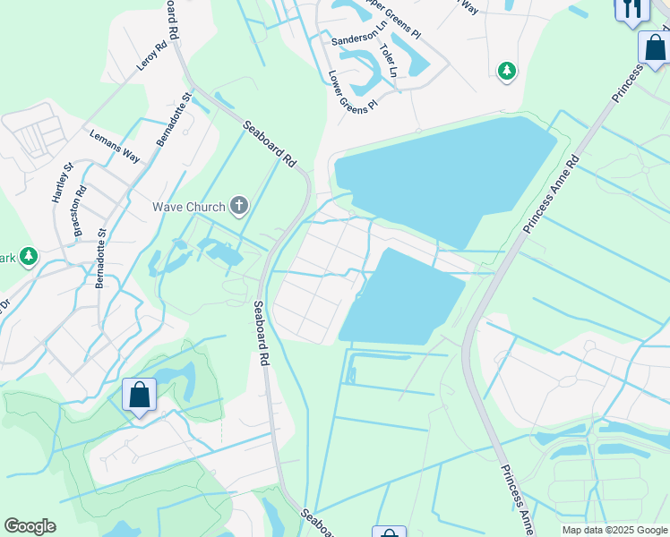 map of restaurants, bars, coffee shops, grocery stores, and more near 2120 Welbeck Lane in Virginia Beach