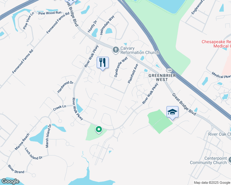 map of restaurants, bars, coffee shops, grocery stores, and more near 712 Dissdale Lane in Chesapeake