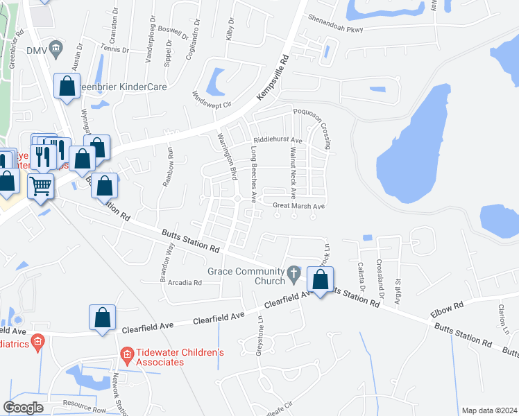 map of restaurants, bars, coffee shops, grocery stores, and more near 808 Greenwell Lane in Chesapeake
