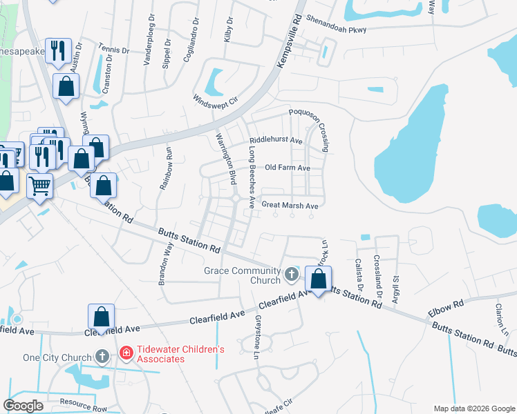 map of restaurants, bars, coffee shops, grocery stores, and more near 808 Greenwell Lane in Chesapeake