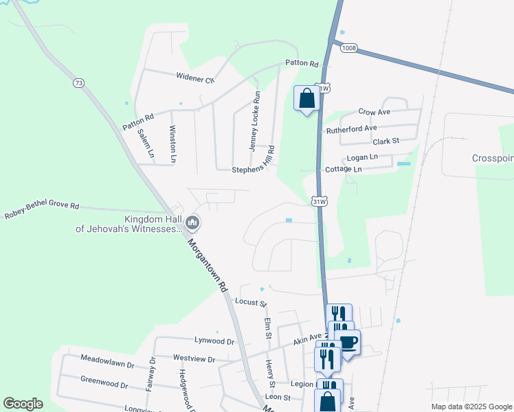 map of restaurants, bars, coffee shops, grocery stores, and more near 116 Hunters Crossing in Franklin