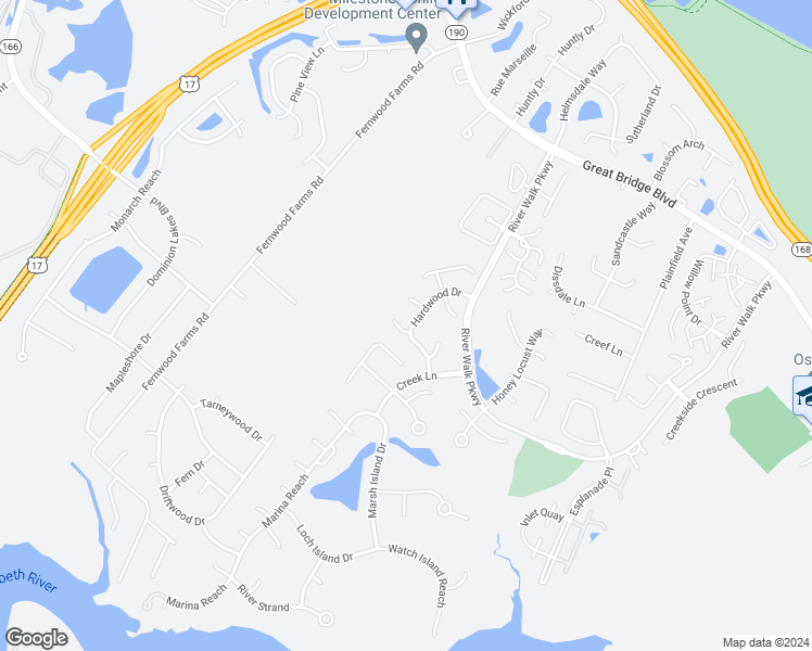map of restaurants, bars, coffee shops, grocery stores, and more near 836 Hardwood Drive in Chesapeake